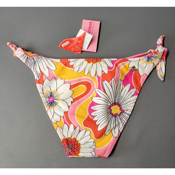 Cia Maritima Cheeky Bikini Bottom Womens M Retro Floral Swim Brazilian Ruched - Picture 5 of 13